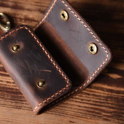 Handmade Leather Mens Cool Key Wallet Car Key Holder Car Key Case for Men Dark Coffee / Only Holder