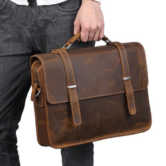 Vintage Brown Leather Men's Professional Briefcase Handbag 14‘’ Laptop Briefcase For Men - iwalletsmen