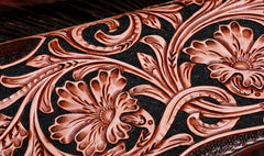 Handmade Leather Mens Tooled Floral Clutch Wallet Cool Wallet Long Wallets for Men Women