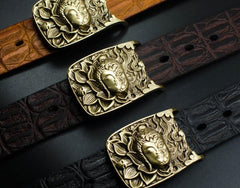 Handmade Genuine Leather Punk Rock Buddha&Demon Mens Cool Men Biker Trucker Leather Belt