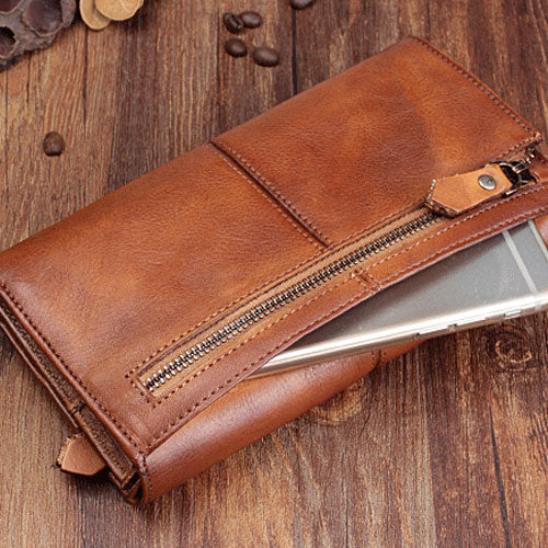 Handmade Leather Mens Cool Long Leather Wallet Bifold Clutch Wallet fo –  iwalletsmen