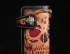 Handmade Leather Skull Mens Chain Biker Wallet Cool Leather Wallet Long Tooled Wallets for Men