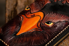 Handmade Leather Mens Tooled Eagle Chain Biker Wallet Cool Leather Wallet Long Clutch Wallets for Men