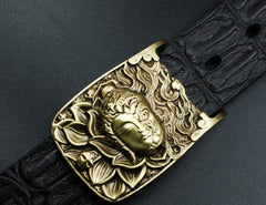 Handmade Genuine Leather Punk Rock Buddha&Demon Mens Cool Men Biker Trucker Leather Belt