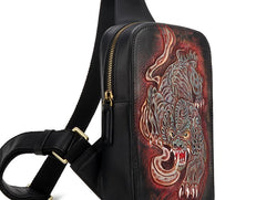 Handmade Leather Tooled Mens Cool Chest Bag Sling Bag Crossbody Bag Travel Bag Hiking Bag for men