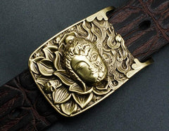 Handmade Genuine Leather Punk Rock Buddha&Demon Mens Cool Men Biker Trucker Leather Belt