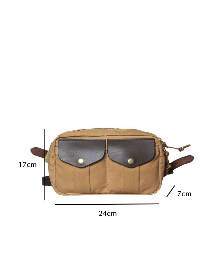Army Green Leather&Canvas Men Fanny Pack Waist Bag Canvas Hip Pack