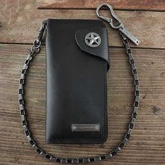 Badass Black Leather Men's Punk Star Long Biker Chain Wallet Long Wallet Chain For Men - iwalletsmen