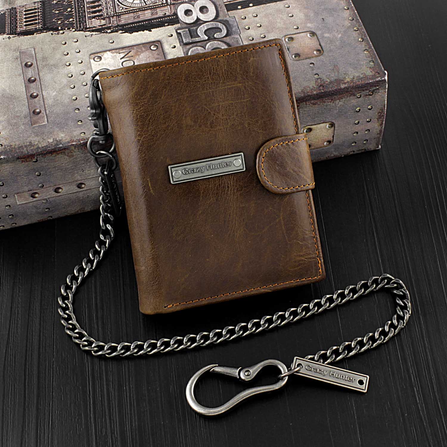 Mens Leather Bifold Wallet Double Zipper Coin Pocket with Anti-Theft Chain  Purse | eBay
