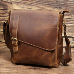 Best Brown Leather Men's Vertical Side Bag 10 inches Vertical iPad Messenger Bag For Men