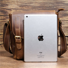 Best Brown Leather Men's Vertical Side Bag 10 inches Vertical iPad Messenger Bag For Men