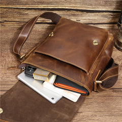 Best Brown Leather Men's Vertical Side Bag 10 inches Vertical iPad Messenger Bag For Men