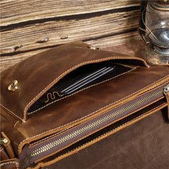 Best Brown Leather Men's Vertical Side Bag 10 inches Vertical iPad Messenger Bag For Men