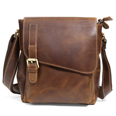 Best Brown Leather Men's Vertical Side Bag 10 inches Vertical iPad Messenger Bag For Men