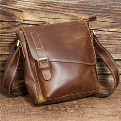 Best Brown Leather Men's Vertical Side Bag 10 inches Vertical iPad Messenger Bag For Men