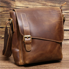 Best Brown Leather Men's Vertical Side Bag 10 inches Vertical iPad Messenger Bag For Men