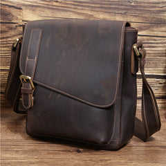 Best Brown Leather Men's Vertical Side Bag 10 inches Vertical iPad Messenger Bag For Men