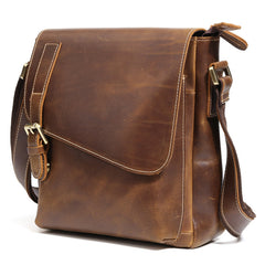 Best Brown Leather Men's Vertical Side Bag 10 inches Vertical iPad Messenger Bag For Men