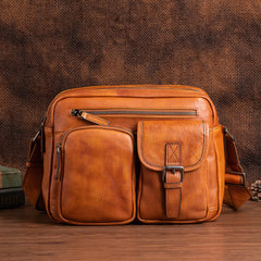 Best Tan Leather SLR Camera Side Bag Crossbody Bag Roomy Messenger Bag for Men