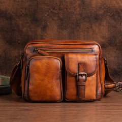 Best Tan Leather SLR Camera Side Bag Crossbody Bag Roomy Messenger Bag for Men