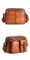 Best Tan Leather SLR Camera Side Bag Crossbody Bag Roomy Messenger Bag for Men