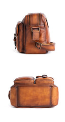 Best Tan Leather SLR Camera Side Bag Crossbody Bag Roomy Messenger Bag for Men