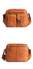 Best Tan Leather SLR Camera Side Bag Crossbody Bag Roomy Messenger Bag for Men