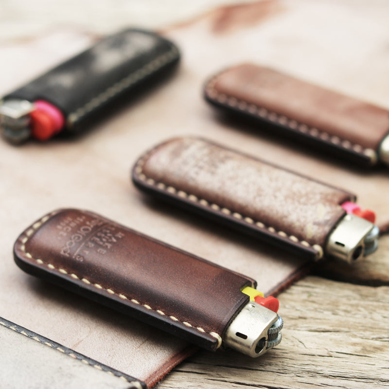 Leather Lighter Case Clipper Case With Sliding Cord Holder 