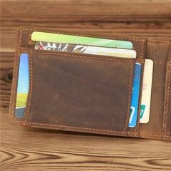 Bifold Coffee Leather Mens Slim Wallet Front Pocket Wallet billfold Wallet With Money Clip for Men