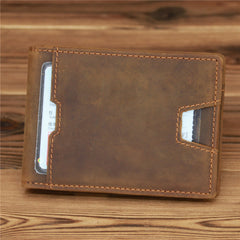 Bifold Coffee Leather Mens Slim Wallet Front Pocket Wallet billfold Wallet With Money Clip for Men