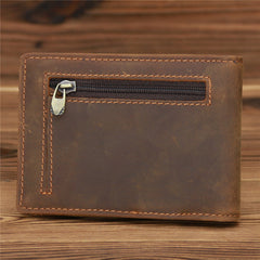 Bifold Coffee Leather Mens Slim Wallet Front Pocket Wallet billfold Wallet With Money Clip for Men