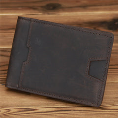 Bifold Coffee Leather Mens Slim Wallet Front Pocket Wallet billfold Wallet With Money Clip for Men