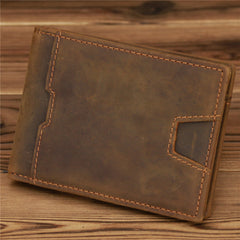 Bifold Coffee Leather Mens Slim Wallet Front Pocket Wallet billfold Wallet With Money Clip for Men