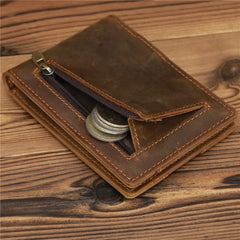 Bifold Coffee Leather Mens Slim Wallet Front Pocket Wallet billfold Wallet With Money Clip for Men