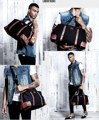 Black Fashion Canvas Mens Travel Bag Weekender Bag Duffle Bag Large Canvas Weekender Bag for Men - iwalletsmen