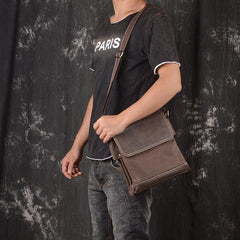 Black LEATHER MEN'S Vertical Side bag  Vertical MESSENGER BAG Small Courier Bag FOR MEN - iwalletsmen