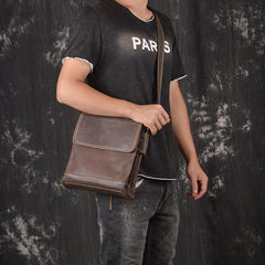 Black LEATHER MEN'S Vertical Side bag  Vertical MESSENGER BAG Small Courier Bag FOR MEN - iwalletsmen