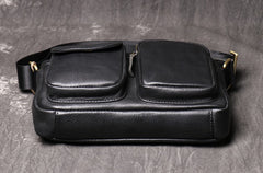 Black Leather Mens Small Courier Bag Ipad Side Bag Casual Small Messenger Bag For Men