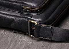 Black Leather Mens Small Courier Bag Ipad Side Bag Casual Small Messenger Bag For Men