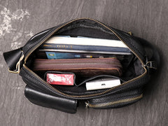 Black Leather Mens Small Courier Bag Ipad Side Bag Casual Small Messenger Bag For Men