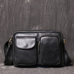 Black Leather Mens Small Courier Bag Ipad Side Bag Casual Small Messenger Bag For Men