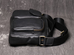 Black Leather Mens Small Courier Bag Ipad Side Bag Casual Small Messenger Bag For Men