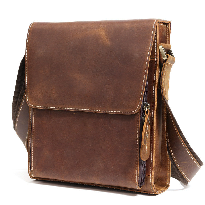 Coffee Leather Mens Vertical Side Bag Messenger BAG Vertical iPad Cour ...