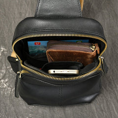 Black Leather Sling Bag Mens Leather Sling Pack Cool Sling Crossbody Packs For Men