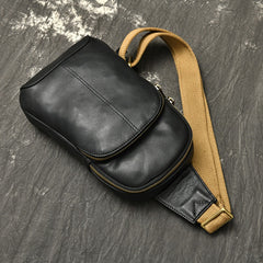 Black Leather Sling Bag Mens Leather Sling Pack Cool Sling Crossbody Packs For Men