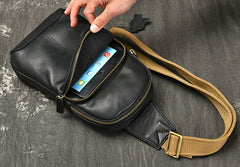 Black Leather Sling Bag Mens Leather Sling Pack Cool Sling Crossbody Packs For Men