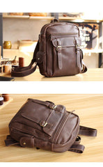 Coffee Cool Leather Mens School Backpack College Backpack 14'' Computer Backpack For Men - iwalletsmen