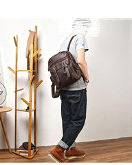 Coffee Cool Leather Mens School Backpack College Backpack 14'' Computer Backpack For Men - iwalletsmen