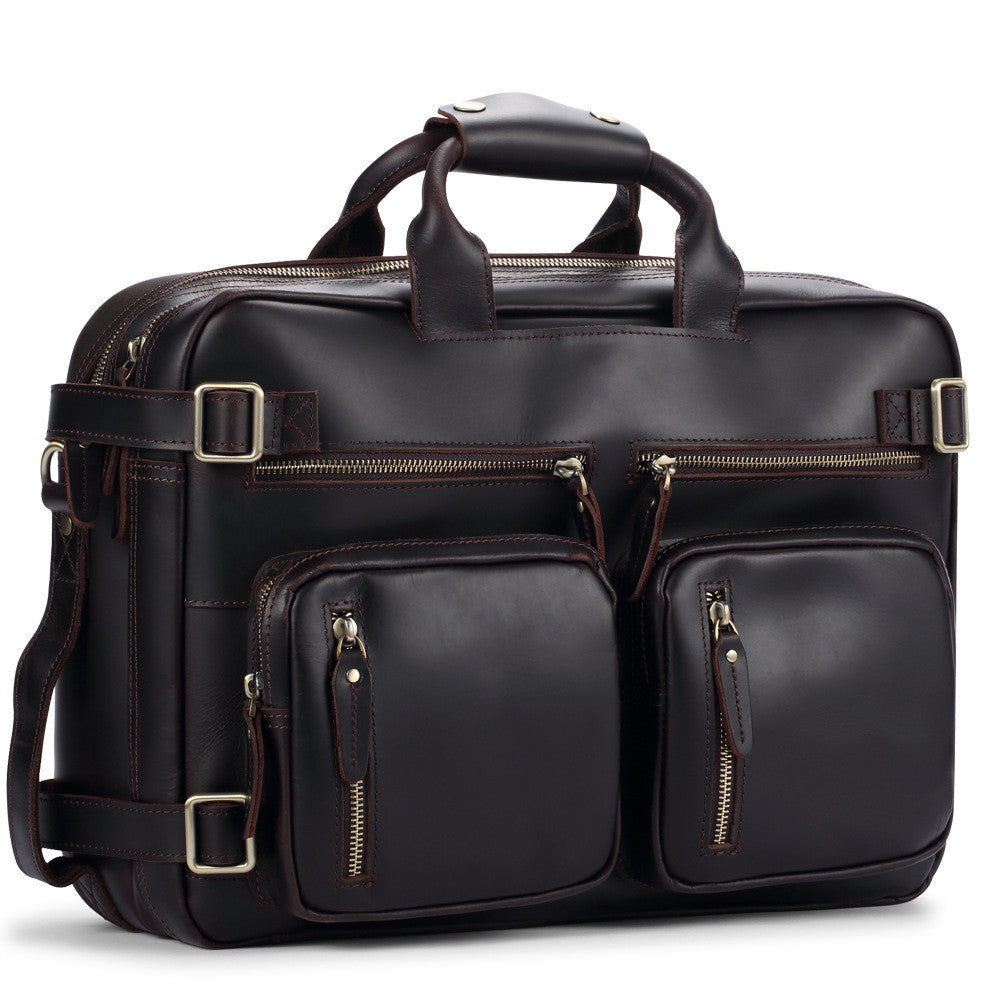 Black Coffee Leather Men's 15 inches Large Briefcase Computer Backpack –  iwalletsmen