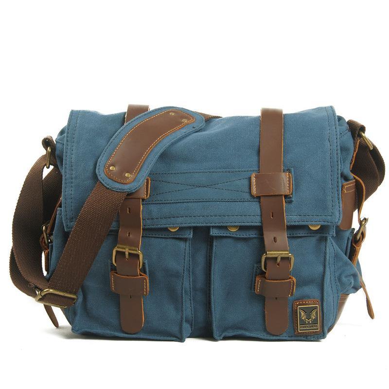 Blue canvas messenger on sale bag